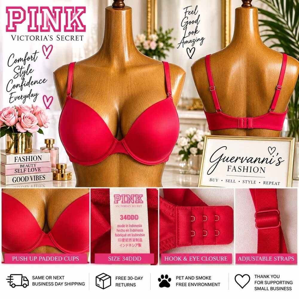 Pink Victoria's Secret Pink  Bra Women 34D Underwire Color Red Underwire Push Up